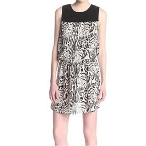 Joie Ocelot Print Blouson Sleeveless Silk Dress Black White Women’s Sz S